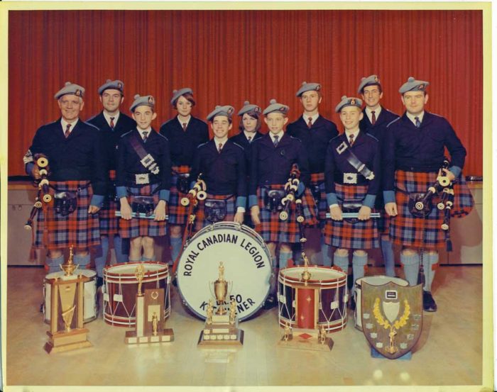 My first pipe band, Branch 50, Kitchener Legion, around 1968. I'm in the front row, right behind the bass drum.