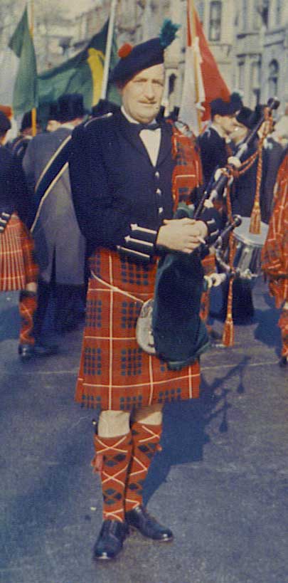 George Grant, in the kilt of the City of Montreal Pipe Band, in 1964.