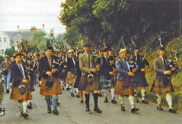 Oban, 1991: this was one of my proudest moments. Having won the Gold Medal the day before, I march as Pipe Major of the traditional pipers' march to the games park. To my left are Colin MacLellan, Duncan MacGillivray, Colin Drummond and Mike Cusack. Out of sight directly behind me are Michael Grey and Bruce Gandy, and I'll never forget how my friends gathered round me for that parade.