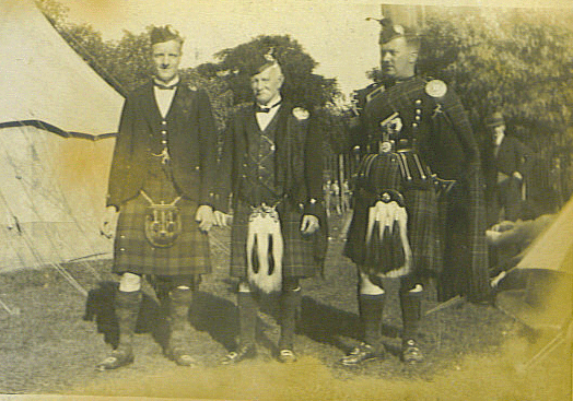 John Wilson, Robert Meldrum and an unidentified piper. From John Wilson's personal photos, this was likely taken at Aboyne on the same day as the 1930 photo above.