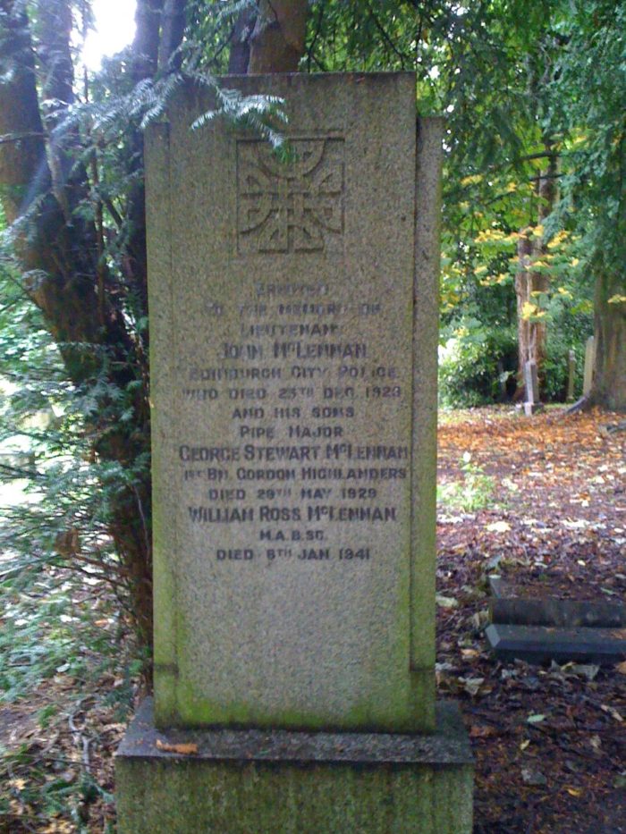 The McLennan grave, in the now-rundown Echo Bank cemetery in Edinburgh, is the resting place of G.S., his father John, and G.S.'s brother William.