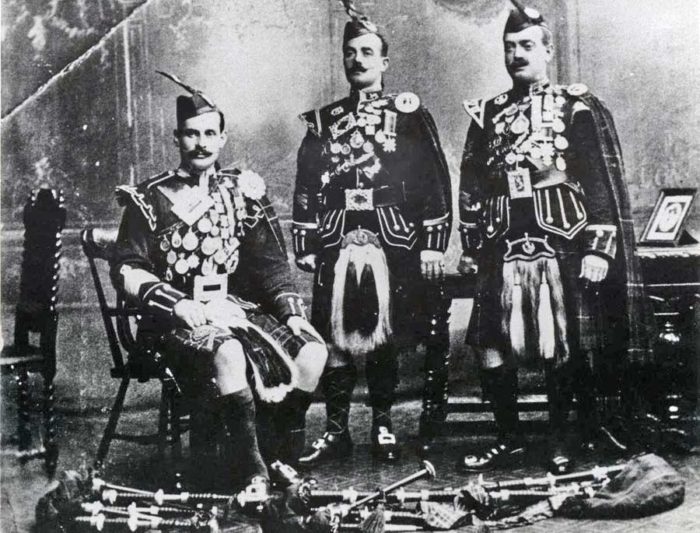 John MacDonald of Inverness is on the right, with Wille Ross on the left and G. S. McLennan in the centre. Taken shortly before the Great War, this is one of the great gems in the photographic record of piping.