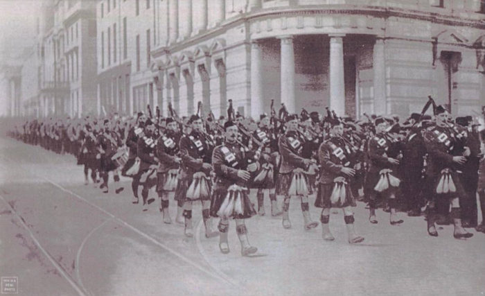 Notes From History: A recruiting parade. Kitchener's army marching down Union Street, Aberdeen. McLennan Family reference: "GS058 Band"